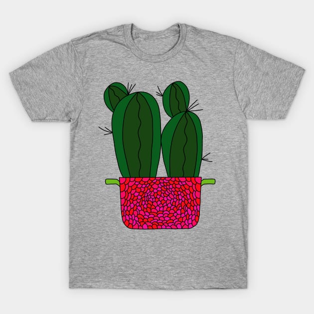 Cute Cactus Design #151: Spiky Cacti In Raspberry Inspired Pot T-Shirt by DreamCactus